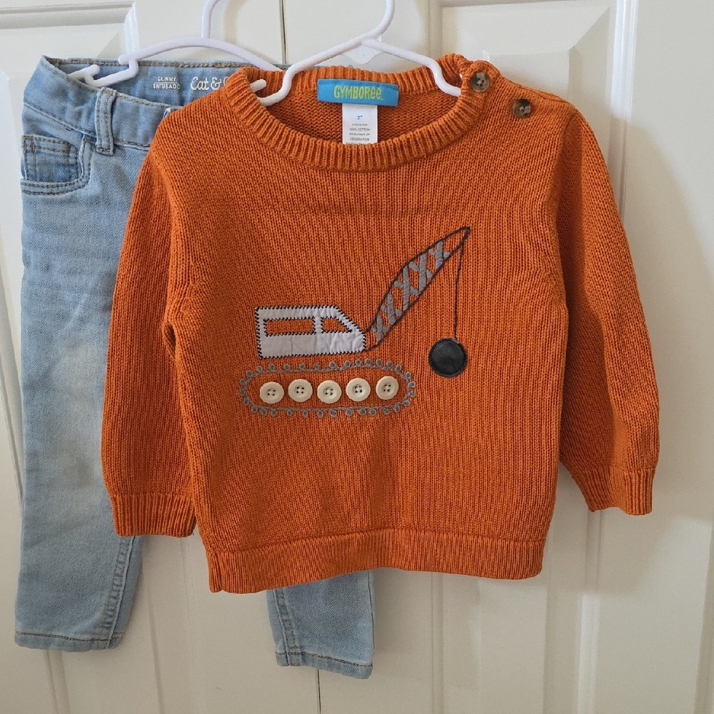 Gymboree Excavator Sweater + Cat&Jack Skinny Jeans Bundle 2T
